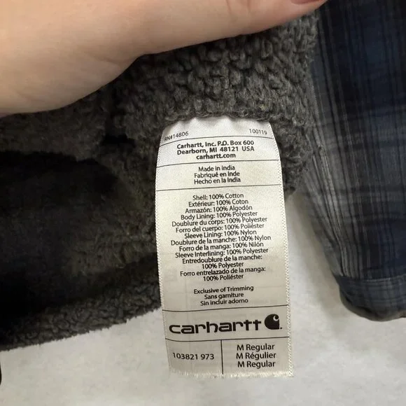 Carhartt Jacket Mens Medium Sherpa Lined Plaid Shirt Coat Workwear Fall 2019 - Picture 9 of 16
